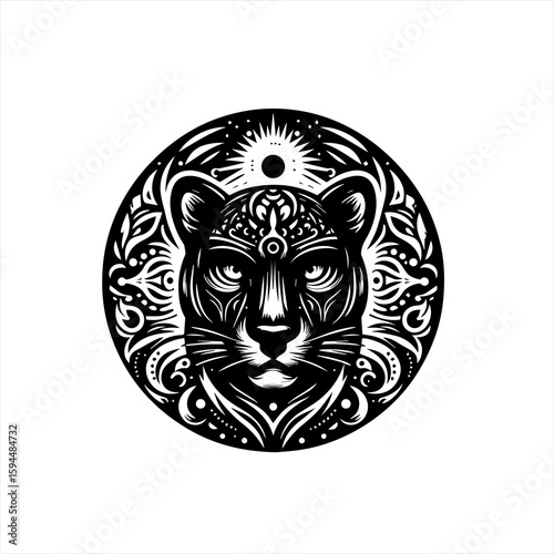 Majestic Black Panther Tribal Emblem Design.