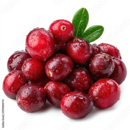 Wallpaper Mural Pile of fresh red cranberries with green leaves isolated on white background Torontodigital.ca