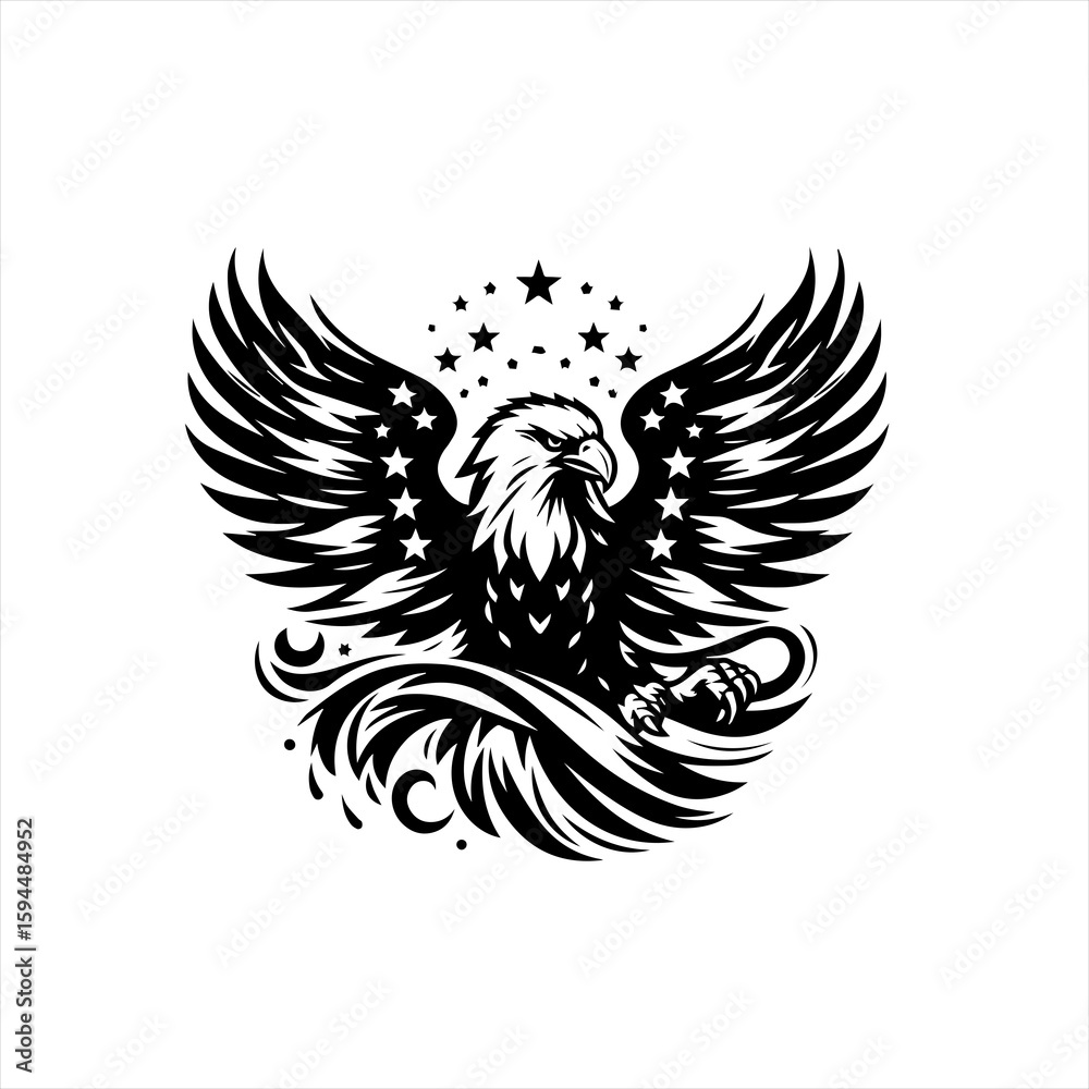 Obraz premium Majestic Eagle with Wings Spread and Stars.
