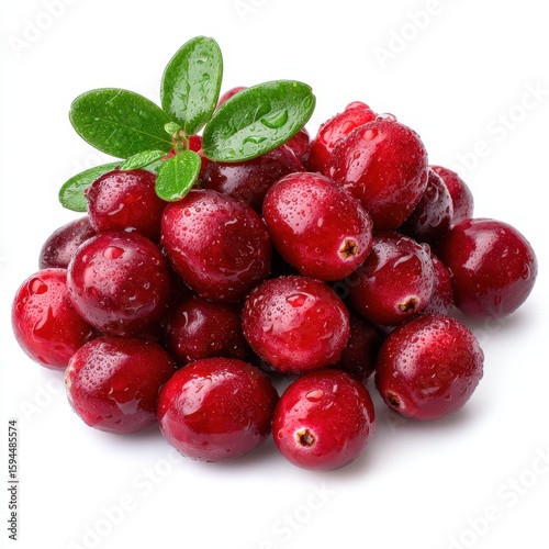 Wallpaper Mural Fresh cranberries with green leaves isolated on white background Torontodigital.ca