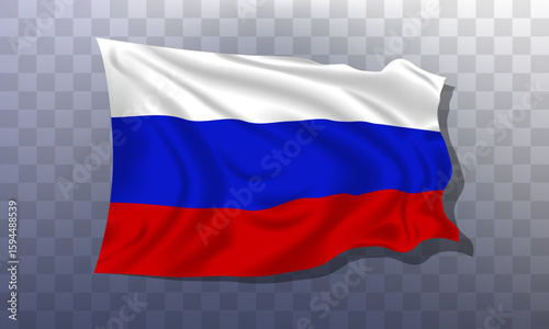 Flag of Russian Federation, 3d realistic render on a transparent background. The flag twists in the wind, realistic shadows and light. Officially sign of the Russia.