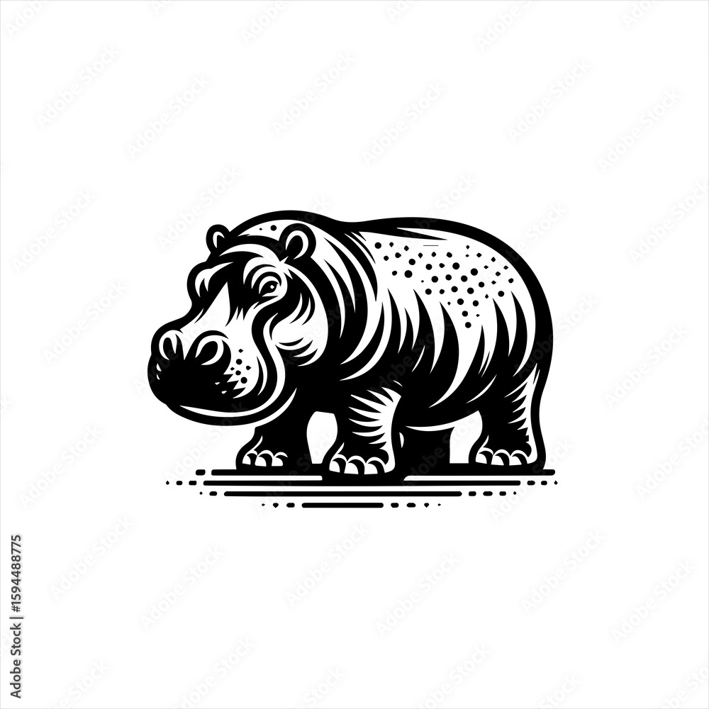 Fototapeta premium Stylized Black and White Hippopotamus Illustration.