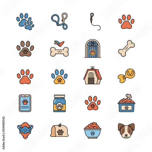 Pet Care and Animal Supplies Icon Set