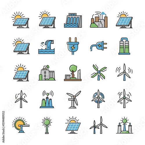Renewable Energy and Sustainability Icon Set