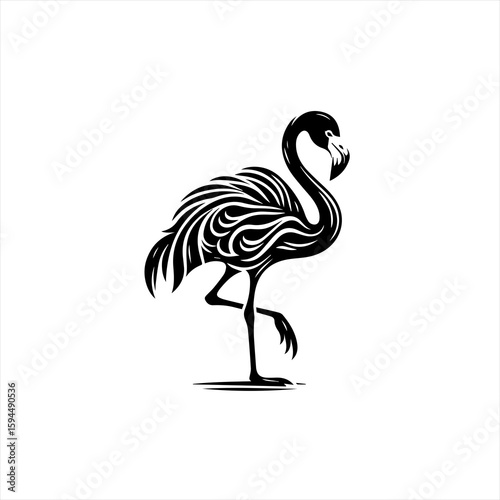 Stylized Black Flamingo Standing on One Leg.