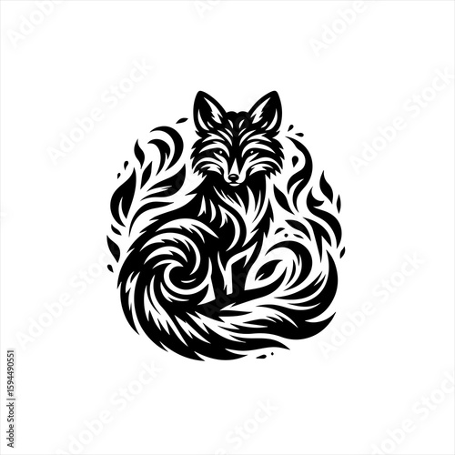 Wallpaper Mural Stylized Black Fox with Swirling Ornate Tail. Torontodigital.ca