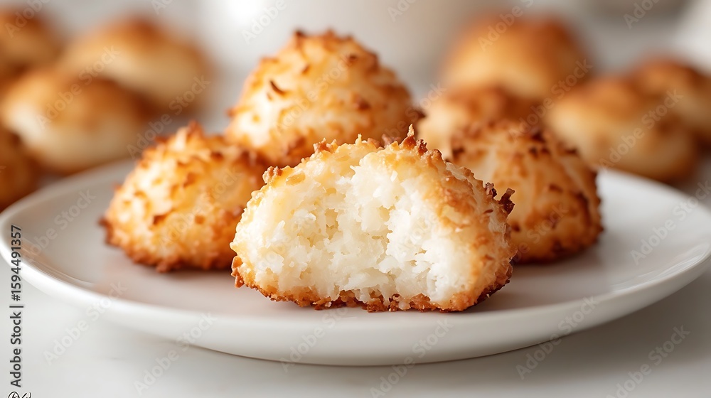 Fototapeta premium Coconut Macaroons on a White Plate