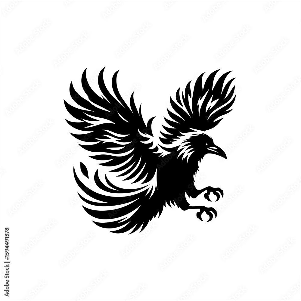 Obraz premium Stylized Black Raven in Flight.