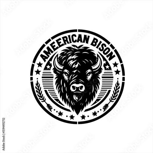American Bison Emblem Logo Design 1.
