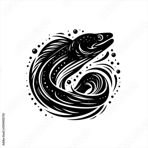 Black and White Artistic Eel Illustration.