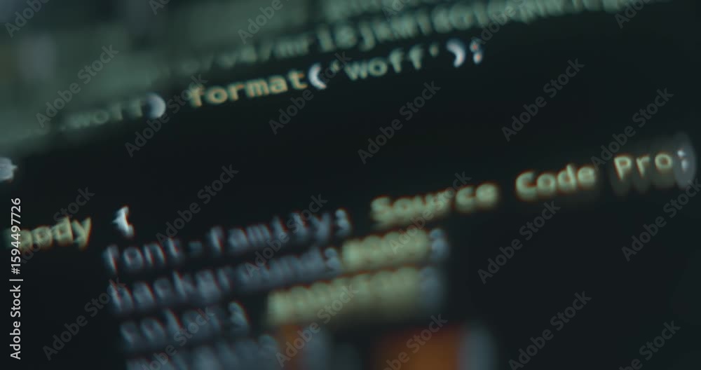 Software developer programming code on black background