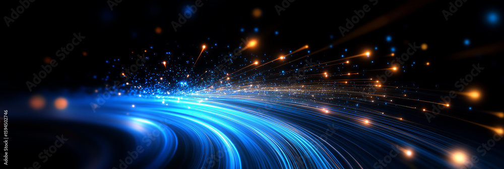 Obraz premium Particle light and technology concept poster background