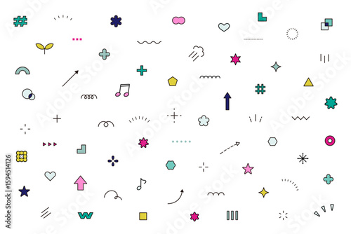 飾り　あしらい　装飾　シンプル　イラスト　ベクター　素材　セット 　矢印　ハート　線画　記号　アイコン