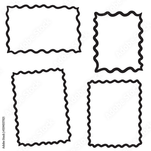Simple hand drawn wavy frame set in black and white for graphic design elements