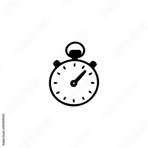Vector illustration of a stopwatch in doodle style. Black and white minimal line art icon for sport and time tracking themes