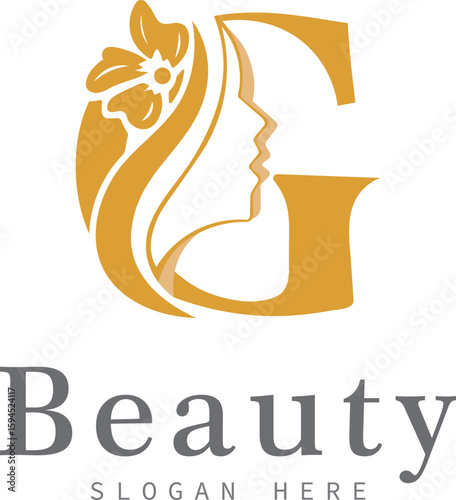 Elegant beauty salon logo design with a woman's face silhouette and the letter G