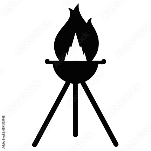 Silhouette of a campfire cooking tripod on white background isolated on white background