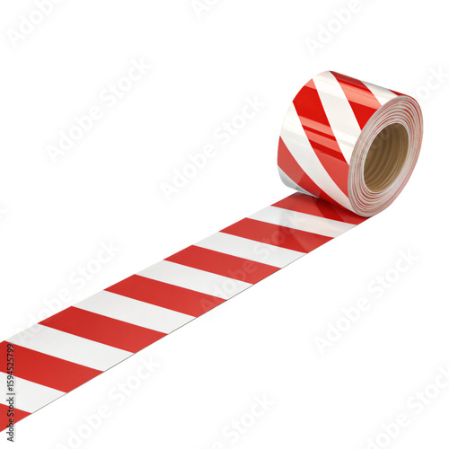 Red and White Diagonal Barrier Tape: Safety and Warning Stripes Isolated On Transparent Background
