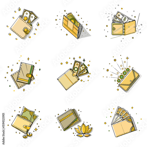 Wallet icon set for blogs, websites, clipart, finance, banking, business, shopping, educational and awareness materials, presentations