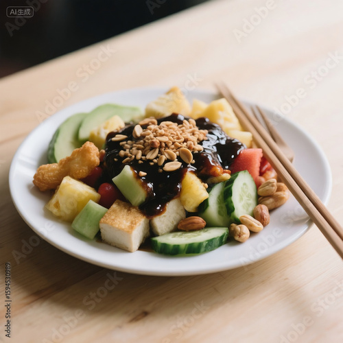 Traditional Malaysian Fruit Rojak Salad with Peanut Sauce