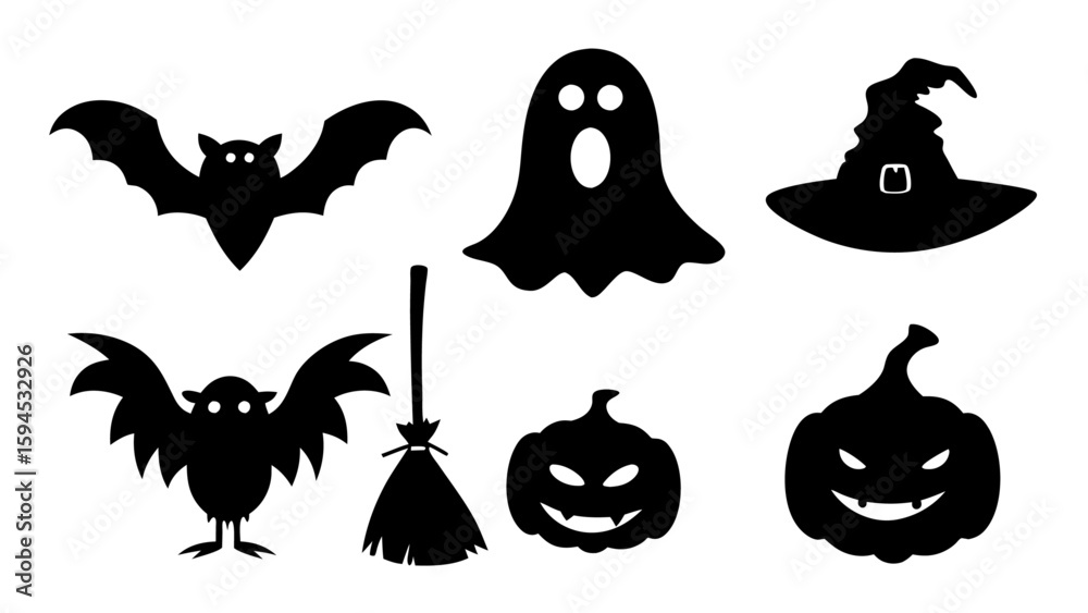 Fototapeta premium Set of Halloween silhouette collection elements on tranparent background