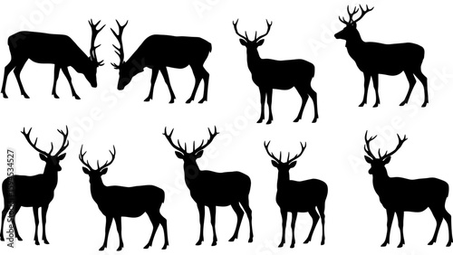 Set of deer silhouette illustration. Deer icon set vector design.