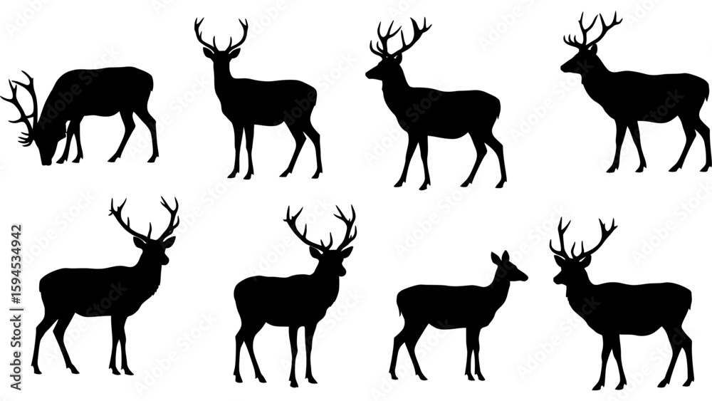 Fototapeta premium Set of deer silhouette illustration. Deer icon set vector design.