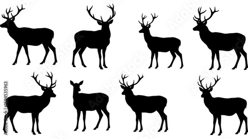 Set of deer silhouette illustration. Deer icon set vector design.
