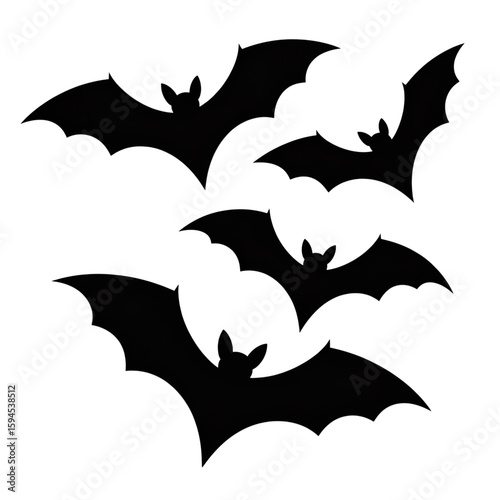Flying bats outline against black white