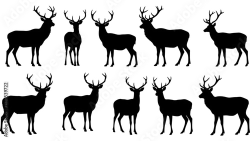 Set of deer silhouette illustration. Deer icon set vector design.