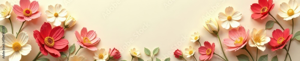 Fototapeta premium Creamy beige backdrop, intricate pressed flower design, elegant, plant