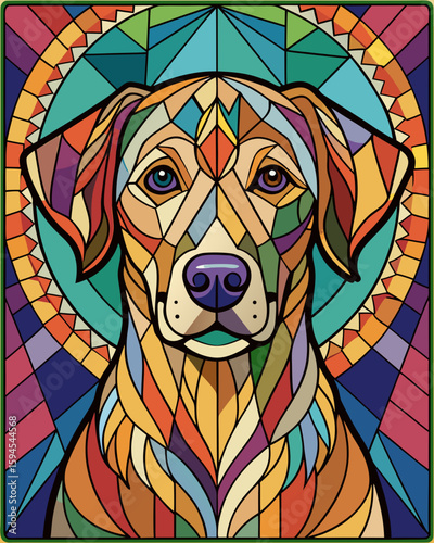 Dog , Stained Glass Style, 