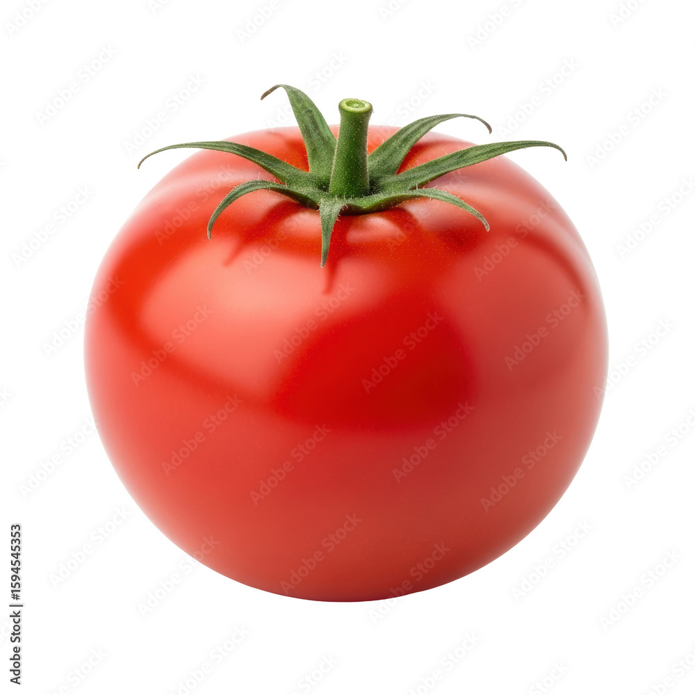 custom made wallpaper toronto digitalA vibrant, ripe red tomato with a green stem, showcasing its fresh, juicy appearance. Perfect for healthy eating and culinary designs.