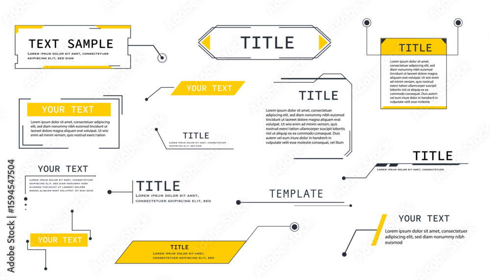 Fototapeta premium Text box frame, title callout tech hud border menu, modern line interface board. Set game elements, web design template for text, banner.