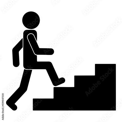Person climbing stairs icon representing progress and fitness on white background
