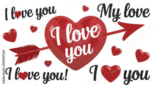 Red Heart with Arrow and I Love You Messages for Valentine's Day Greetings