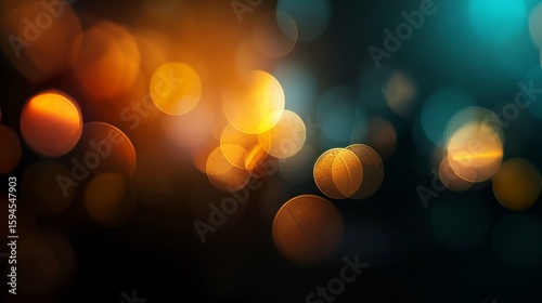 photograph of bokeh image with large unsharp lights, black background wide angle lens