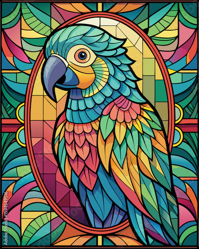 Parrot , Stained Glass Style, 