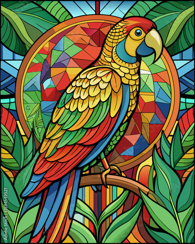 Parrot , Stained Glass Style, 