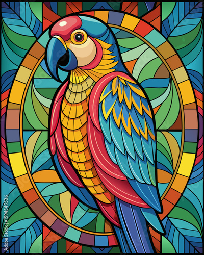 Parrot , Stained Glass Style, 