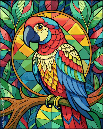 Parrot , Stained Glass Style, 