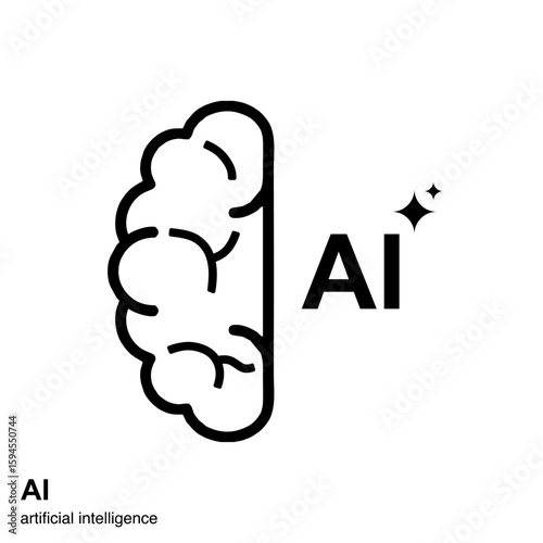 Artificial Intelligence Icon,Brain and AI Text Design