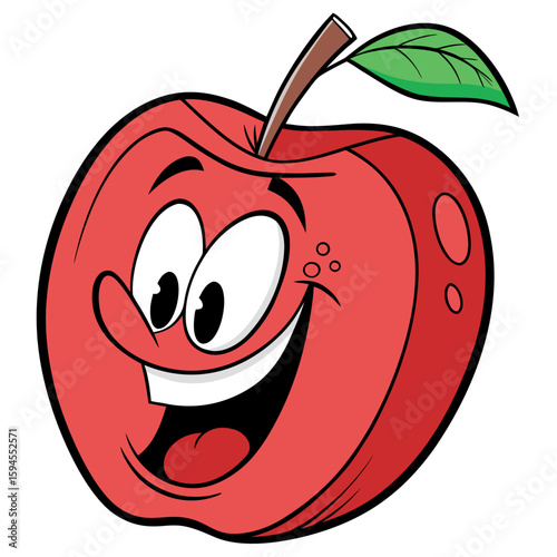 Smiling Apple: An animated, jolly apple, showcasing a radiant smile and playful expression with leaves and a stalk.