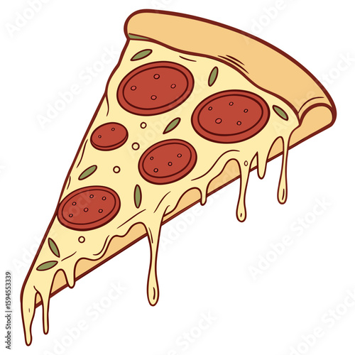 Delicious Pizza Slice: A mouthwatering slice of pizza, freshly baked, adorned with savory pepperoni and melted cheese, evokes the simple joys of indulgence. 