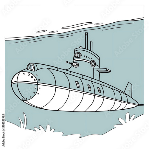 Submarine Under Water: Naval Vessel, Ocean Exploration, and Military Technology Vector
