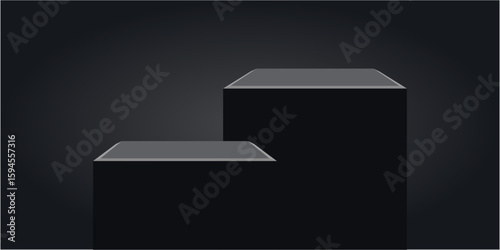 Black elegant cube block podium stage pedestal and platform vector. Ideal for product displays, awards, presentations, or minimalist design needing a sophisticated base.