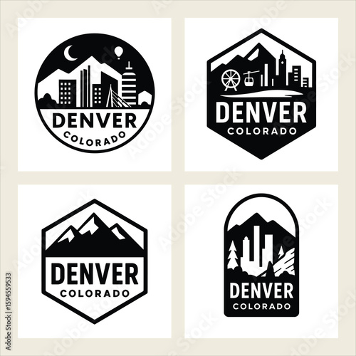 Denver Skyline Emblem with Cityscape and Mountains