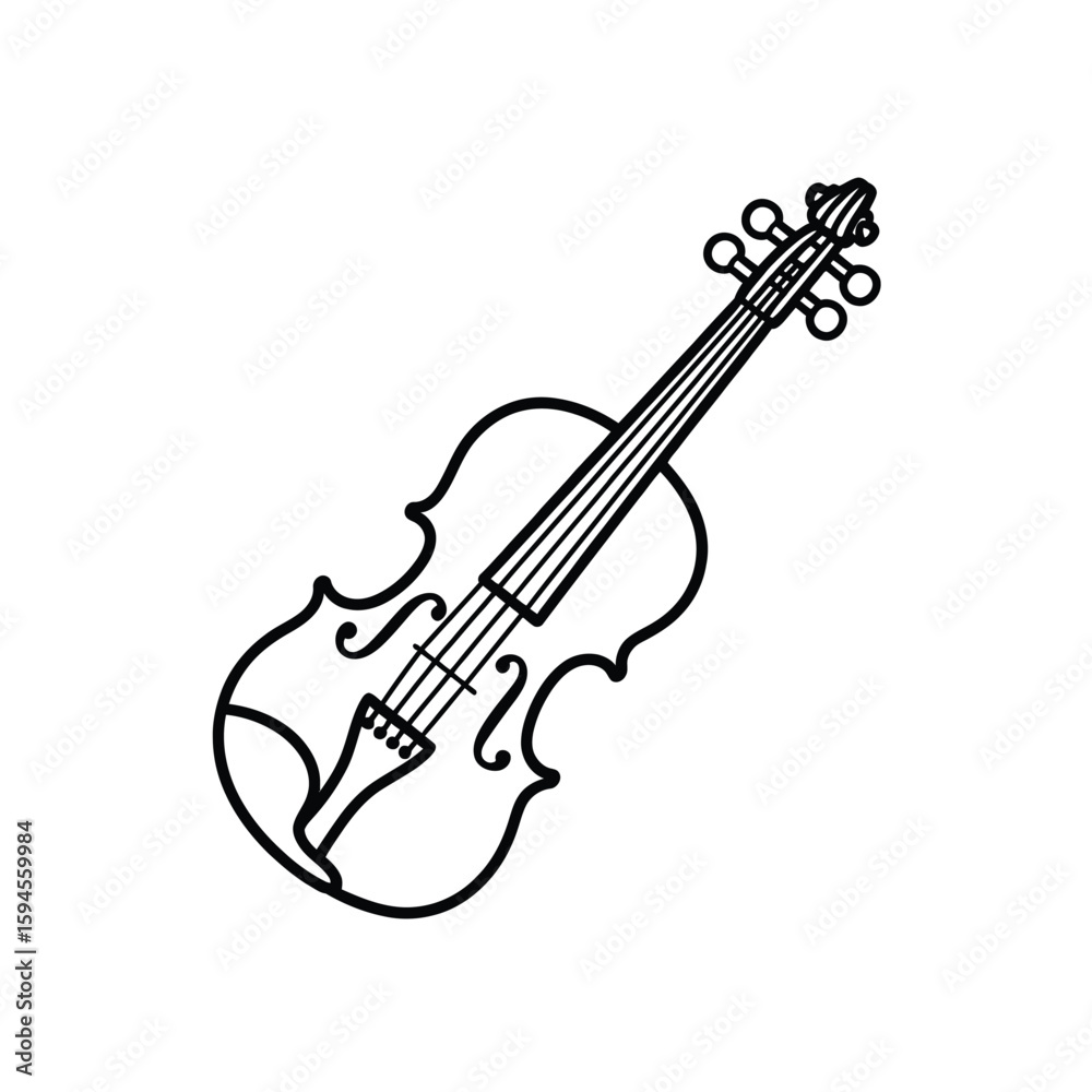 Fototapeta premium Simple black and white line art illustration of a violin