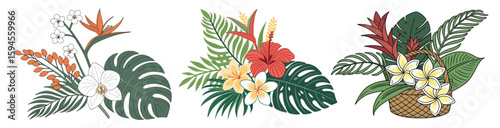 Tropical flower arrangement with exotic plants and flowers vector illustration
