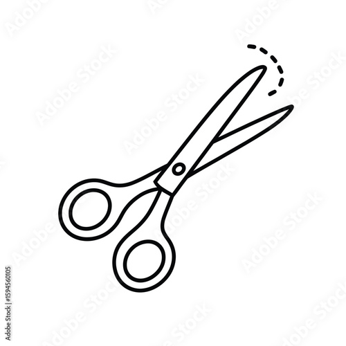 Simple Line Art Illustration of Scissors Cutting with Dotted Line